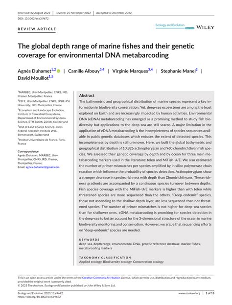 depth of fish|The global depth range of marine fishes and their .